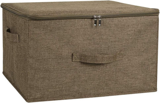 ANMINY Storage Bins with Zipper Lids 51.9 Qt Lidded Fabric Storage Boxes Baskets Cubes with Handles Collapsible Washable Cotton Linen Closet Shelf Clothes Organizer - Extra Large, Coffee