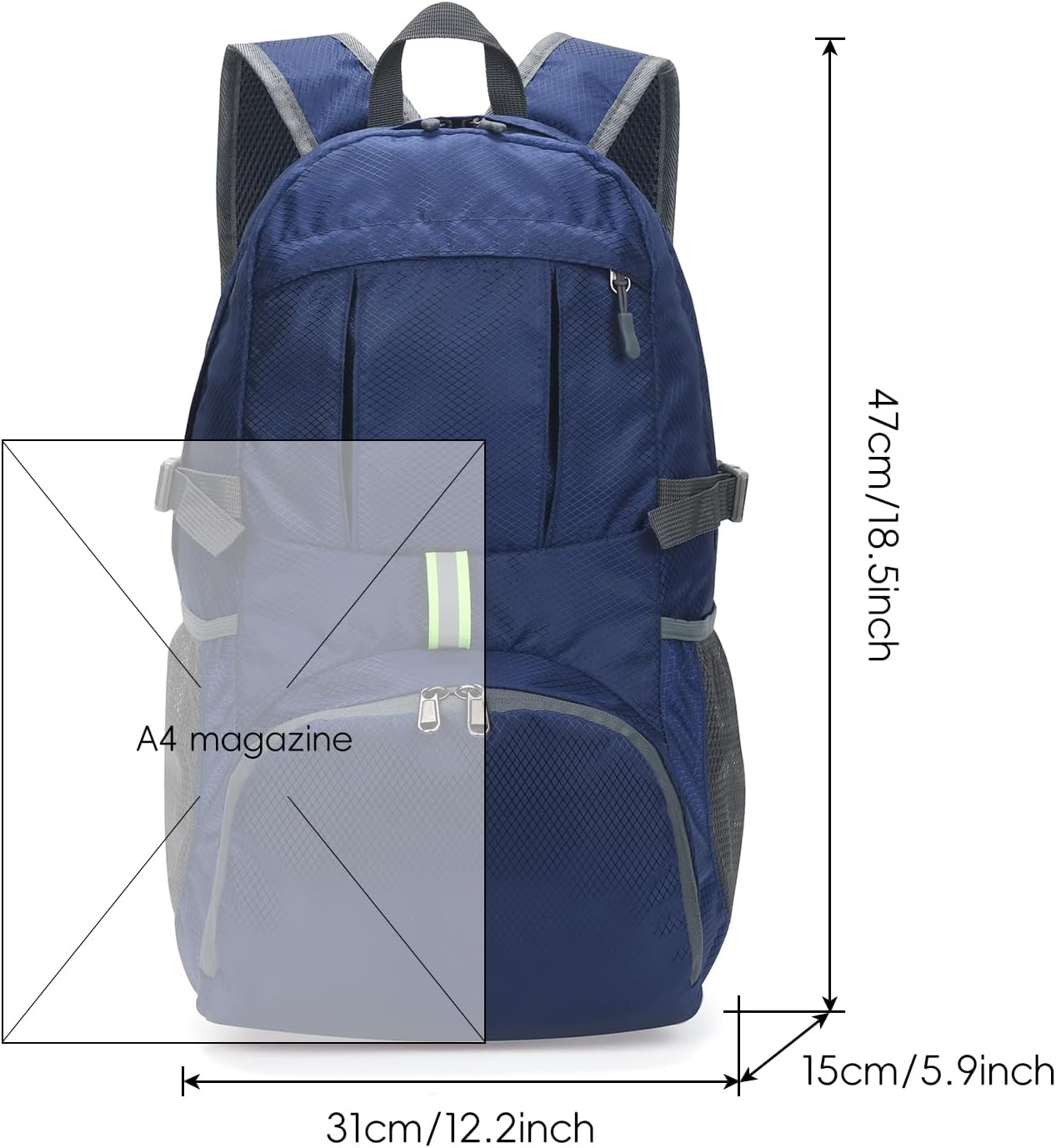 Yaopeing Lightweight Backpack,25L Foldable Hiking Packable,Water Resistant Travel Outdoor Shoulder Bag for Woman Men,Blue - Roamly