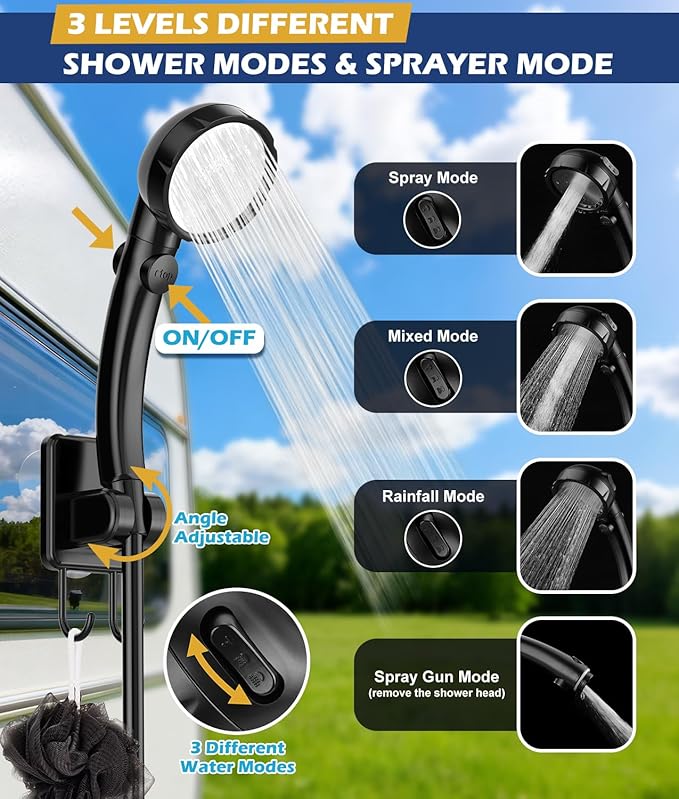 2026 Upgraded Portable Shower for Camping with Heater, Rechargeable Camping Shower with Intelligent LED Display, 5 Gal Foldable Bucket, 4 Spray Modes, Portable Shower for Travel, Pet Bath, Car Washing