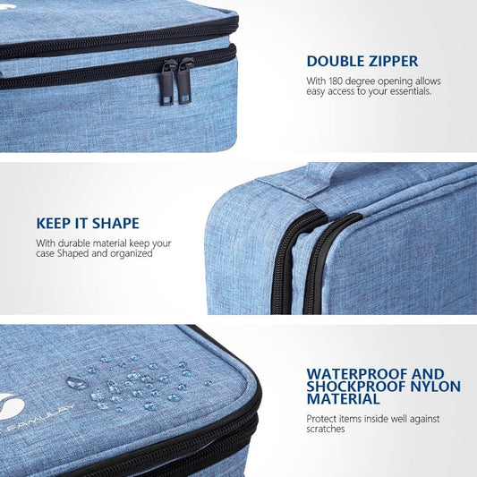 Travel Electronics Organizer, Waterproof Cable Organizer Bag for Electronic Accessories Double Layer Large Shockproof Cable Storage Bag for Cord, Power Bank, Tablet(Up to iPad 11 inch) - Denim blue