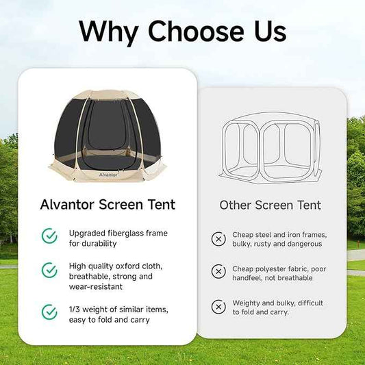 Alvantor Pop Up Screen House Gazebo with Mosquito Netting, Instant UV Resistant Sun Shelter for Patio & Backyard, Portable Canopy Tent for 2-10 Person