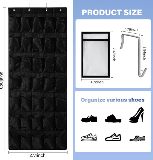 35Large Pockets Over The Door Shoe Organizer, Mesh Pockets Shoe Holder Rack, Capacity Shoe Hanging Storage,door shoe rack With 4 Metal Hook.