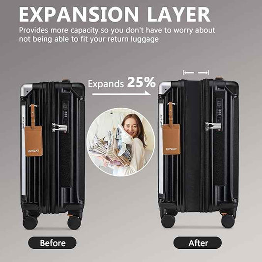 Joyway 3 Piece Set Hardside Expandable Luggage with USB Charging Port and Cup Holder, TSA Lock Spinner Wheels Suitcase for International Travel, Lightweight Carry On Checked Baggage, Black