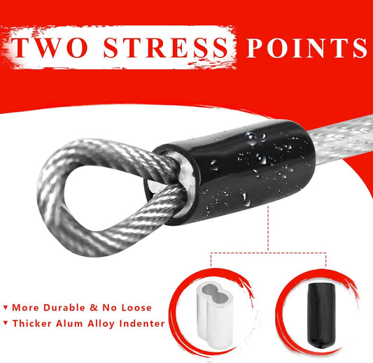 1/8 inch Stainless Steel Security Cable with Hooks 2.6 FT Luggage Lock Security Cable with Loops(10Pack )