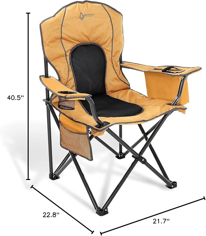 Arrowhead Outdoor Portable Folding Camping Quad Chair w/ 4-Can Cooler, Cup-Holder, Heavy-Duty Carrying Bag w/Easy Carry Shoulder Strap, Padded Armrests, Supports up to 330lbs, USA-Based Support