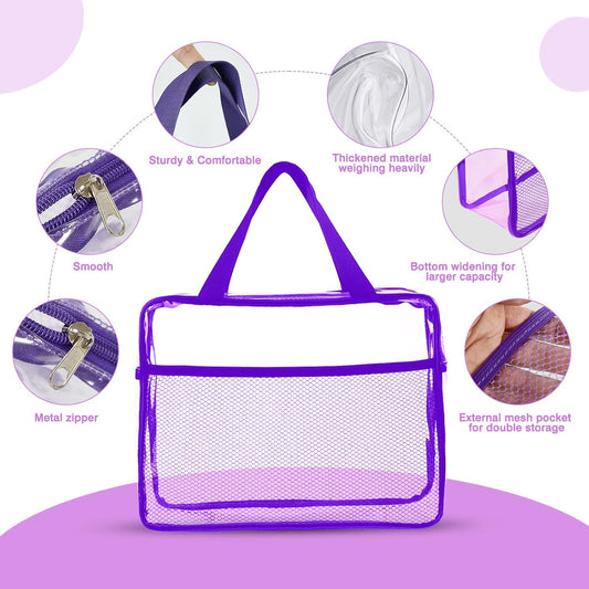 XEWEA Clear Travel Toiletry Bags, 3 Pack TSA Approved Transparent Makeup Bag for Men Women, Large Waterproof PVC Quart Organizer with Zipper for Toiletries Airline Essential,Toy Storage Pouch Purple - Roamly