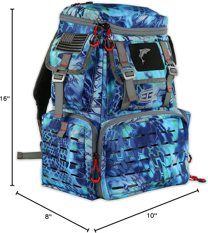 Ego Kryptek Tactical Tackle Box Backpack, Durable Fishing Tool Bag, 1000D Nylon Fabric with PVC Back, Water-Resistant, Multiple Storage Pockets, Laser-Cut Molle Loops, Includes 4 Tackle Trays