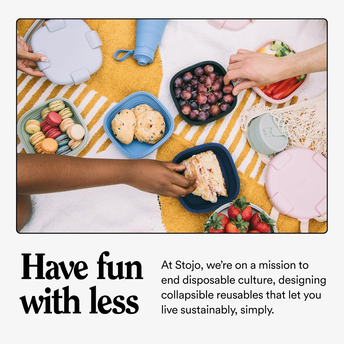 STOJO Collapsible Sandwich Box – 24oz, Reusable Food Storage Container, Silicone Bowl for Hot/Cold Food – Meal Prep, Lunch, Camping, Hiking – Dishwasher Safe (Set of 5, Carnation)