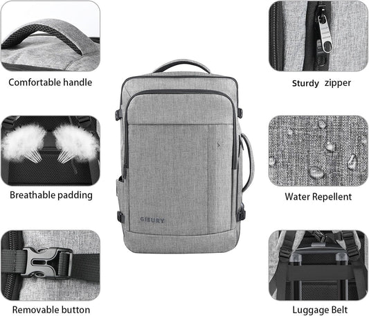 55L Carry On Backpack, Extra Large Travel Backpack for Men & Women, Expandable Big Capacity For Airplanes, Travel Gifts for Men Women, Fits 18.4 Inch Laptop, Luggage Suitcase Daypack Bag, Grey