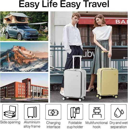 mixi Carry On Luggage with Cup Phone Holder and Charger Hard Shell Suitcases with Spinner Wheels,20 Inch Lark Yellow
