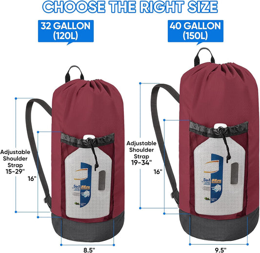 BALEINE 150L Laundry Bag Backpack, 900D Oxford Fabric Large Travel Laundry Bags with Shoulder Straps and 2 Mesh Pockets for College Dorm, Apartment, Laundromat (Red, 150L) 