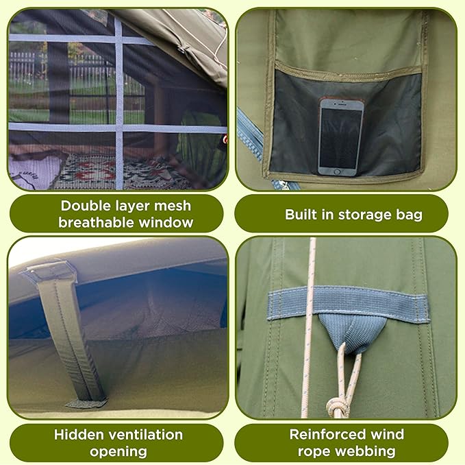 Large Luxury Inflatable Camping Tent, Technology Cotton Canvas Tent for 4-6-8-10-12 People | Breathable and Waterproof Tent with Skylight and Stove Jack, Suitable for Family Camping of 12 ㎡