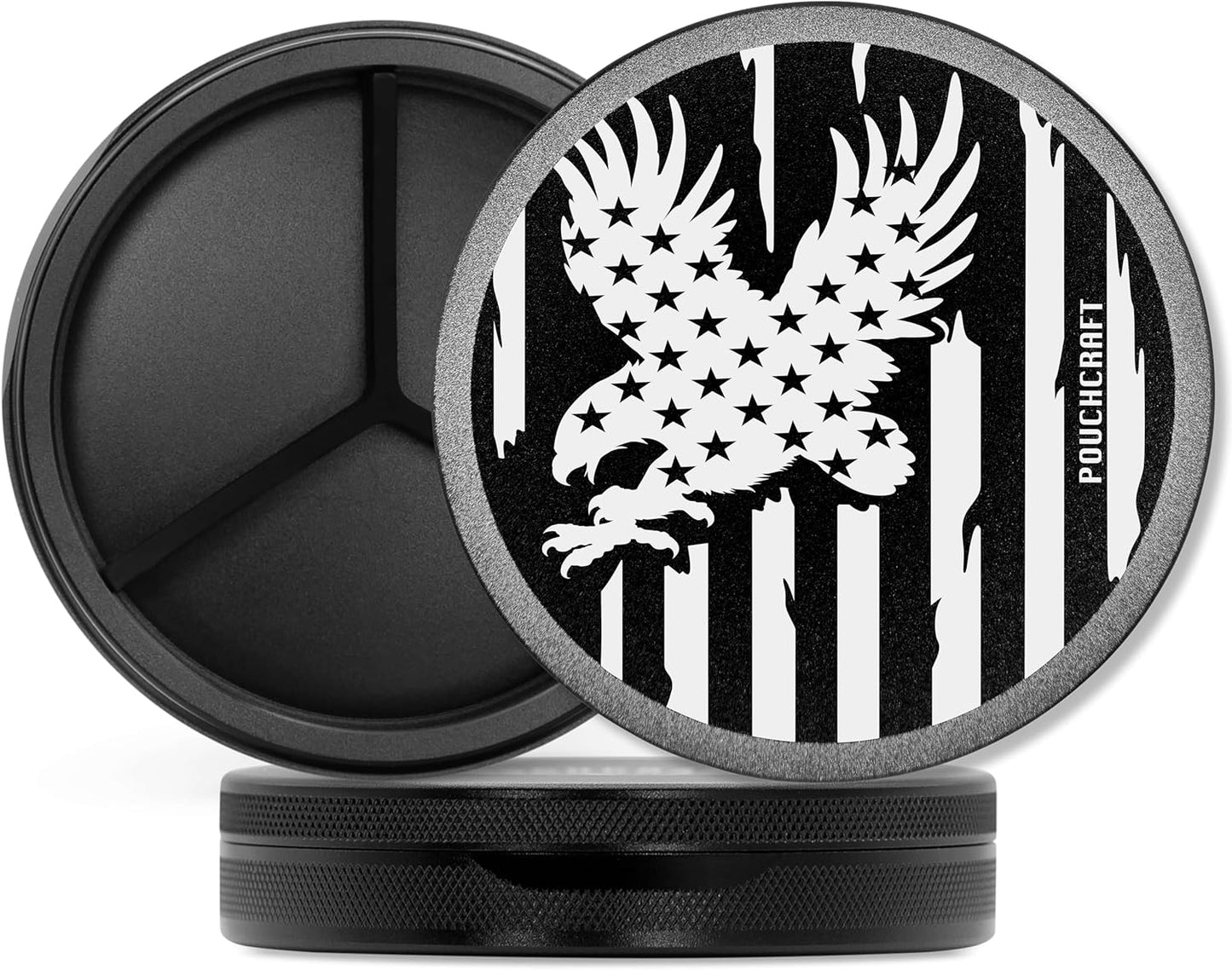 Metal Pouch Can | Metal Container | Slim EDC Pocket Tin | Airtight & Moisture-Resistant | Compact Daily Organizer | Pill Case & Travel Tin | Fatherโs Day Gift for Dad | (American Flag, Black, Tall)