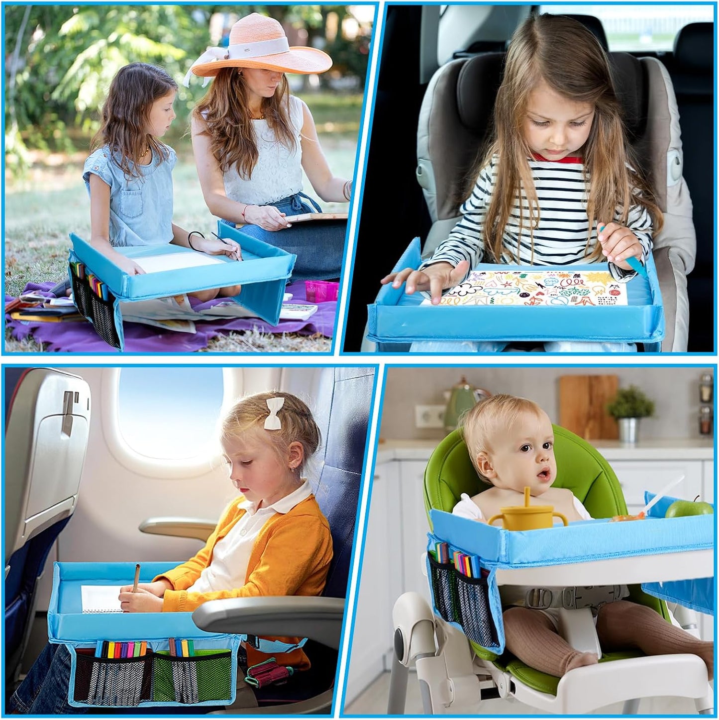 Children Auto Lap Pad - Travel Tray Tablet Holder,Car Seat Lap Tray for Toddlers, Kids,Use on Airplanes, Road Trips, Lap Desk,Tablet Holder and Carry Bag (Blue)