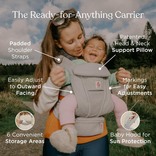 Ergobaby Omni Deluxe Baby Carrier Newborn to Toddler - Breathable Baby Carriers for Summer - All-Position Carrier with Enhanced Lumbar Support & Airflow (7-45 Pounds), Mesh, Graphite Grey