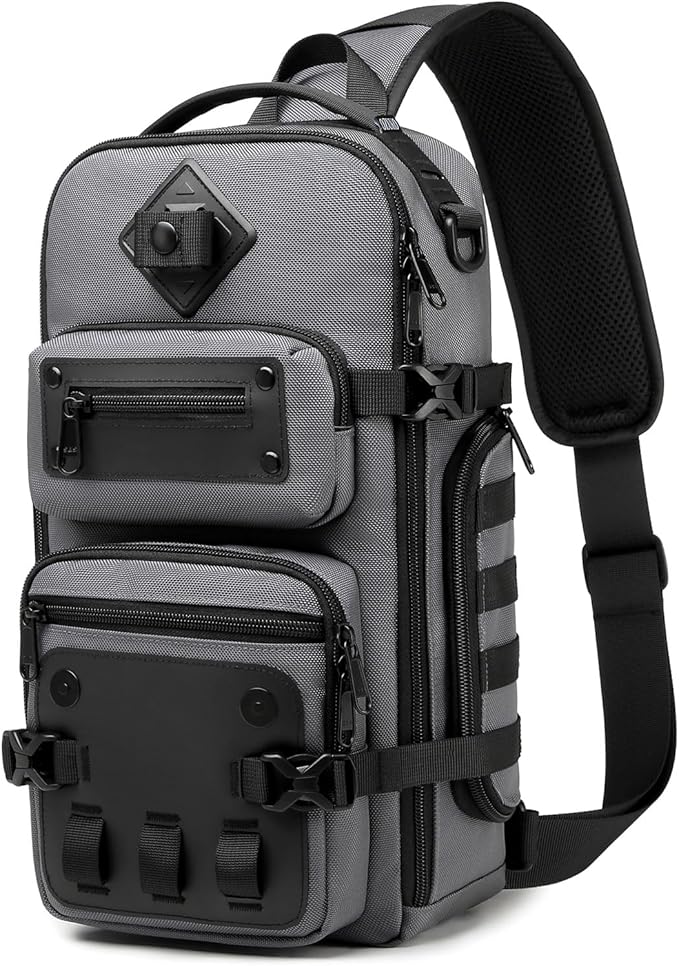 OZUKO Tactical Backpack Chest Sling Bags for Men, Waterproof Crossbody Shoulder Daypack for Outdoor Walking Hiking Trekking (Dark gray)
