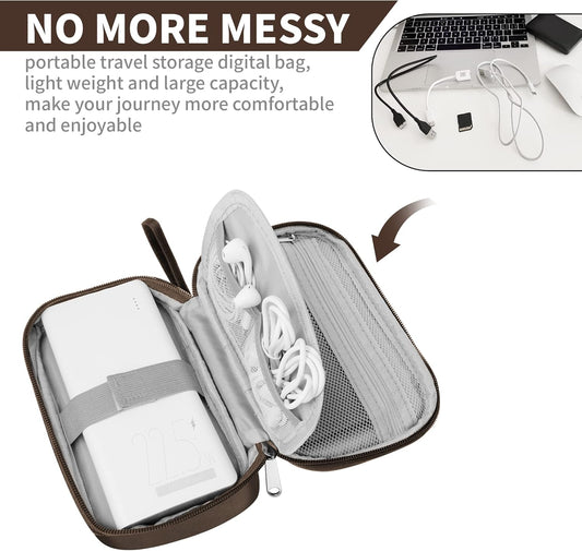 Travel Cable Organizer Bag Pouch Electronic Accessories Carry Case Portable Waterproof All-in-One Storage Bag for Cable,Charger, Phone, Hard Drive,SD Card-Coffee