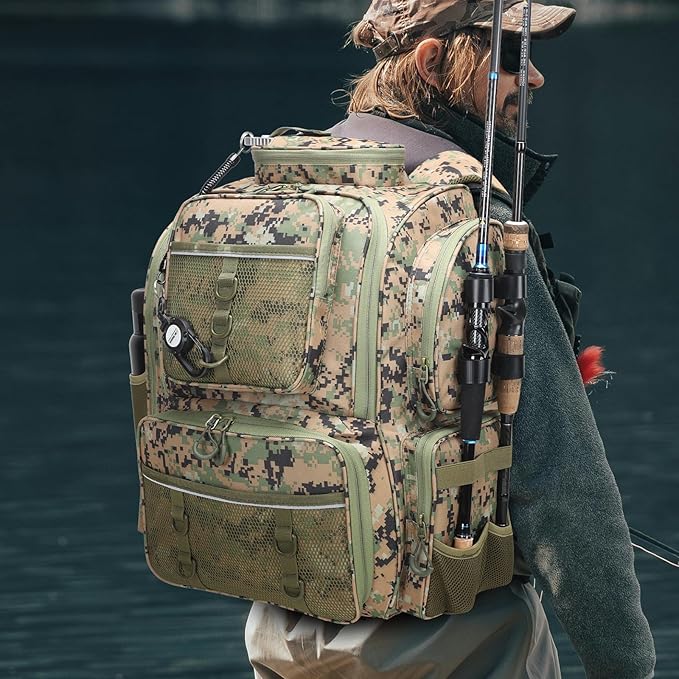 WANOON Fishing Backpack,Fishing Bag with Rod Holders. Large Ttackle Backpack Strong Materials,42L