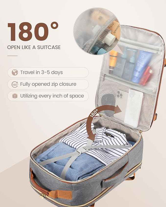 LOVEVOOK Travel Backpack for Women & Men 50L,Airline Approved Carry On Backpack Travel Essentials,TSA Carry on Luggage,Waterproof Personal Item Travel Bag,Suitcase with 3 Packing Cubes,Grey-Brown