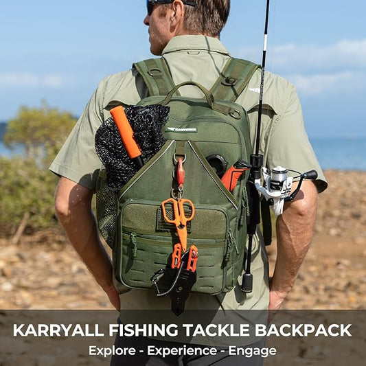 KastKing KarryAll Fishing Tackle Backpack with Rod Holder 4 Tackle Boxes,40/26L Tackle Bag Storage Fishing Gear and Equipment