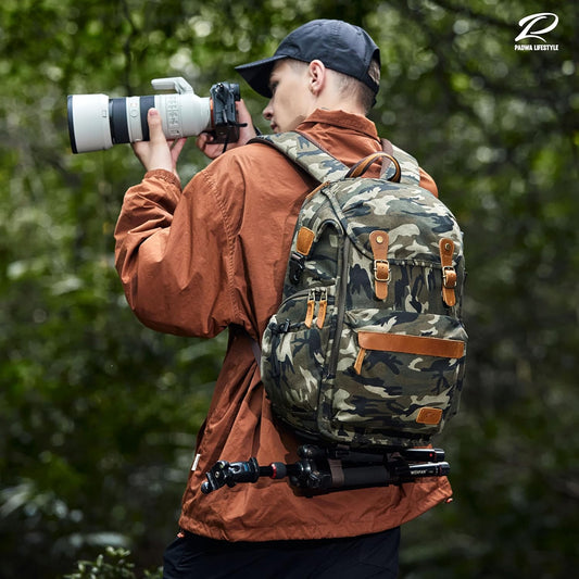 Padwa Lifestyle Camouflage Camera Backpack - Professional DSLR & UAV Camera Bag,Anti Theft Canvas Camera Backpack with Rain Cover,Large Capacity Photography Travel Camera Bag with Multi Compartments