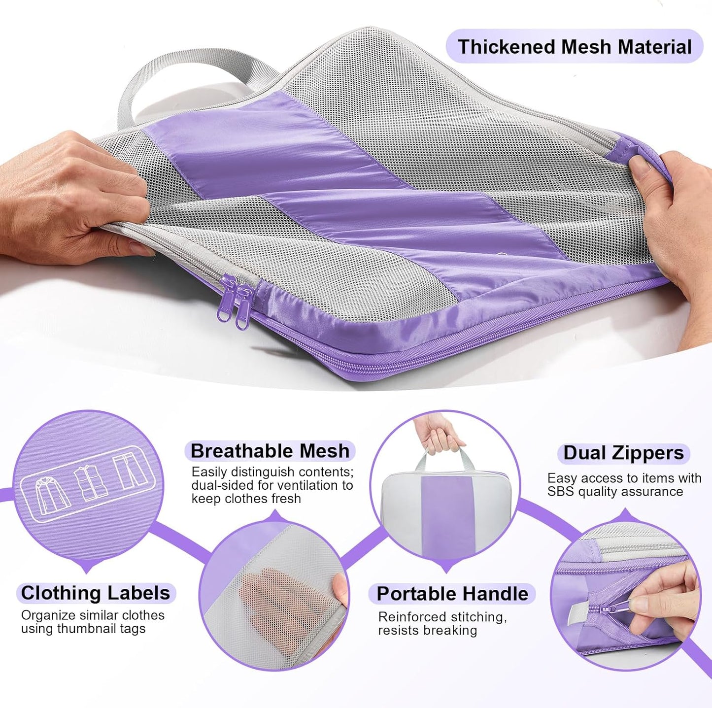 10 Set Compression Packing Cubes for Travel Essentials,Compressible Expandable Packing Cubes for Suitcase,OlarHike Luggage Organizer Bags for Travel,Handy Helper for Organizing Clothes(Light Purple) - Roamly