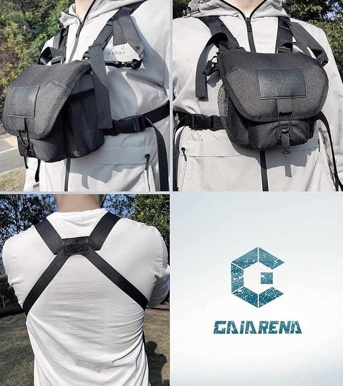GAIARENA Waterproof Binocular Harness Chest Pack, Bino Harness Case with Rangefinder & Cellphone Pocket for 12x42 Binoculars Lightweight Binocular Pack for Hunting, Hiking (New Version)