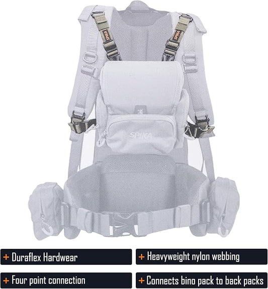 SPIKA Backpack Buckle Connect with Chest Pack,Pack Strap with Snap,Suitable Hunting Backpack with Binocular Harness Chest Pack