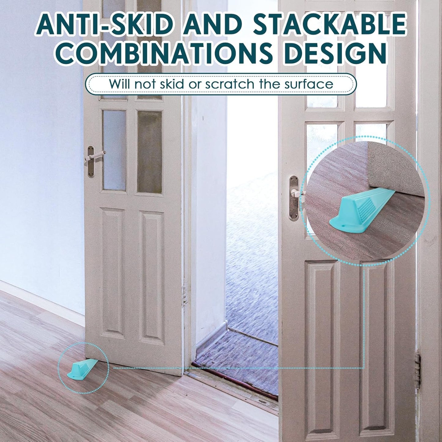 Frienda 4 Pcs Jumbo Door Stoppers Heavy Duty Door Stopper Tall up to 2inch Tall Wedge TPR Large Wedge Stackable Big Rubber Doorstop for Hotel Carpet Hardwood Concrete and Tile (Blue)
