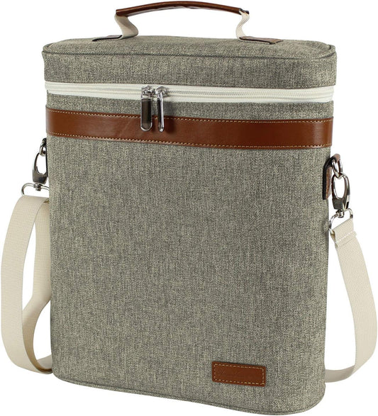 ZORMY 3 Bottle Insulated Wine Tote Cooler Bag, Portable Carrier with Corkscrew Opener and Shoulder Strap for Beach Travel Picnic, Unique Gift for Wine Lovers, Brushed Khaki