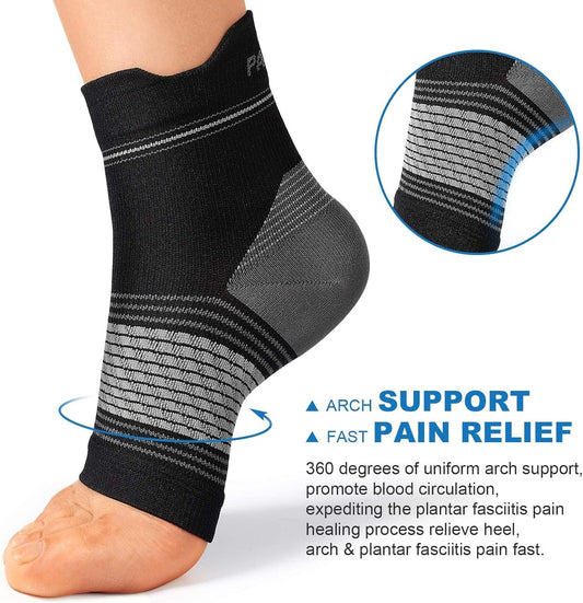 Plantar Fasciitis Sock (6 Pairs) for Men and Women, Compression Foot Sleeves with Arch and Ankle Support (Black, Nude, Navy, Small)