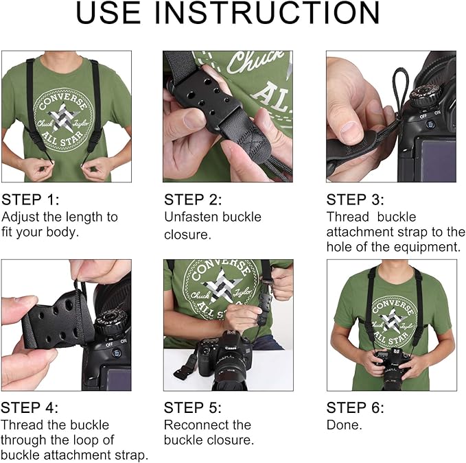 Vigorport Camera Harness Strap,Cross Shoulder Quick Release Straps for Binoculars, Rangefinders,Harness Strap Compatible with Canon, Nikon, Sony and DSLR SLR Cameras-Black