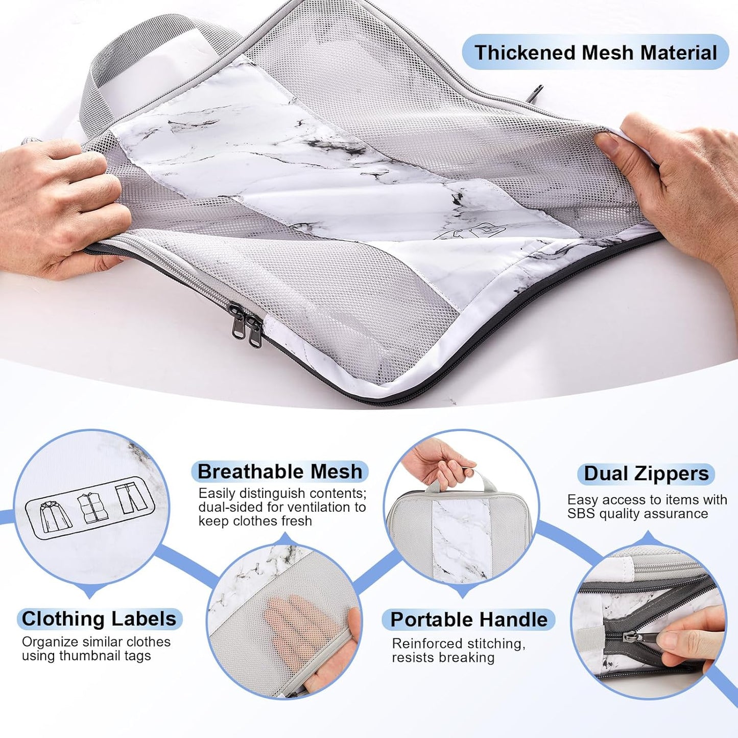 10 Set Compression Packing Cubes for Travel Essentials,Compressible Expandable Packing Cubes for Suitcase,OlarHike Luggage Organizer Bags for Travel,Handy Helper for Organizing Clothes(White Marble) - Roamly