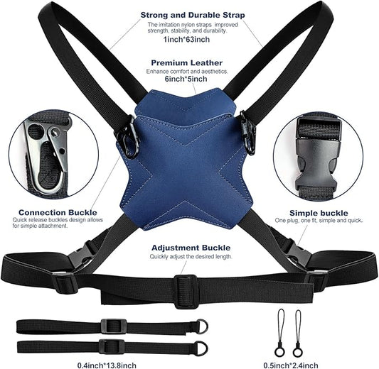 Binocular Harness Strap, New Double-Sided Leather X-shaped Design Adjustable for Hunting, Hiking & Birding, Binocular Harness Fits for Carrying, Cameras, Rangefinders and More