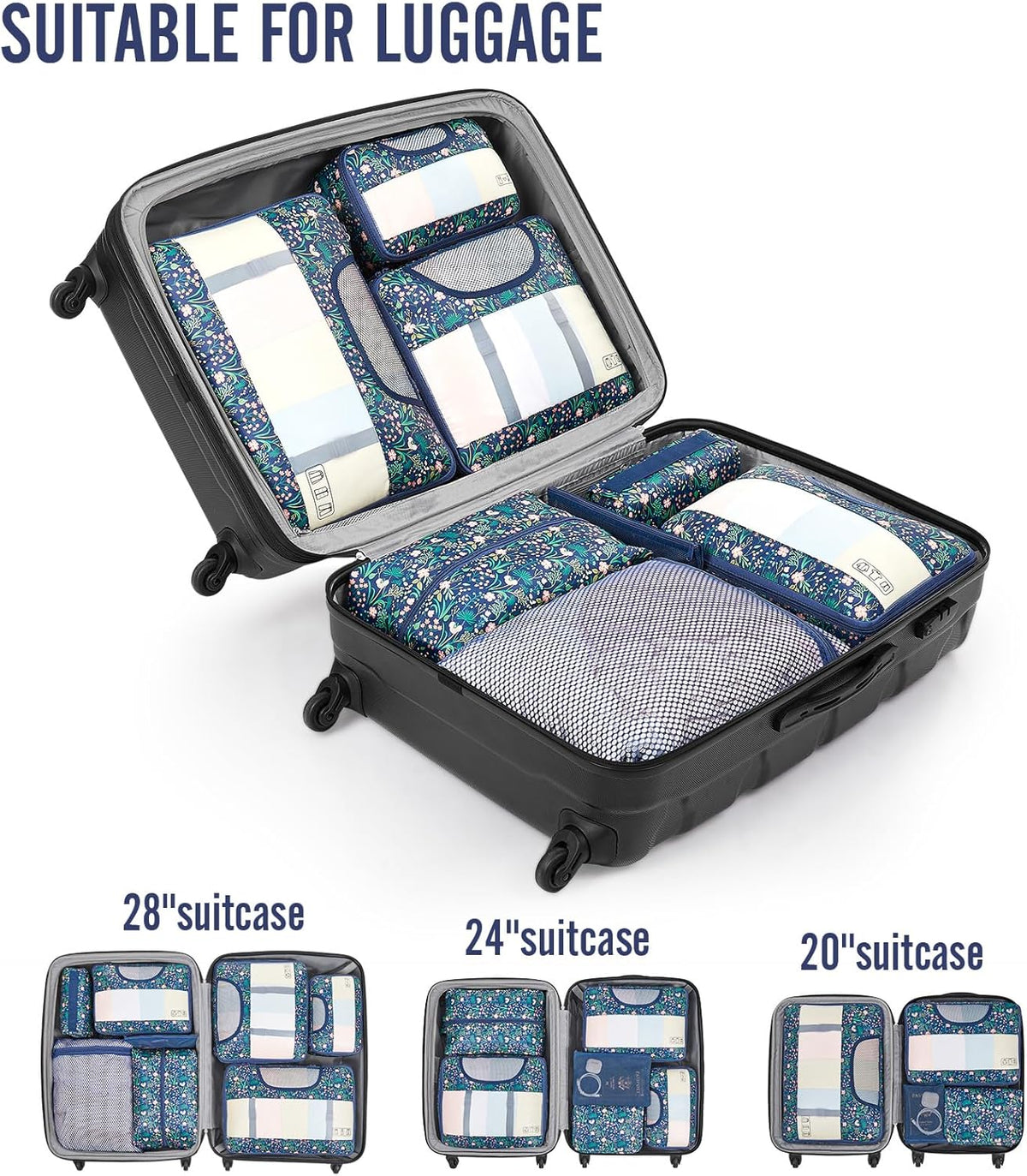 Veken 10 Set Packing Cubes for Travel Essential, Suitcase Organizer Bags in 4 Sizes, Carry-On Luggage Accessories with Large Laundry & Hanging Toiletry Bag, Must-Have for Airplane, Road Trip & Camping - Roamly