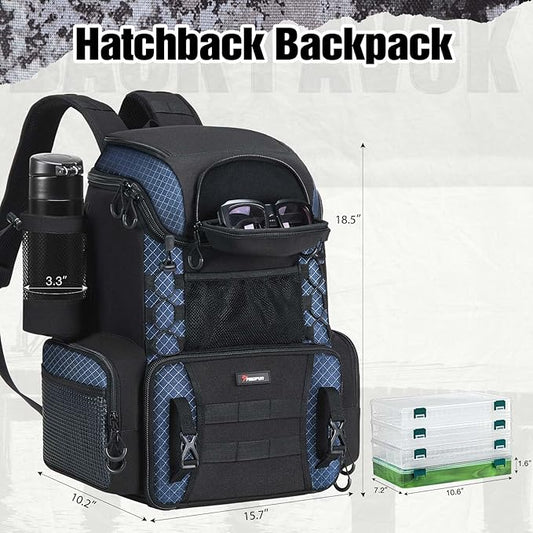Piscifun Fishing Tackle Backpack with Rod Holders & 4 Tackle Boxes, 42L Outdoor Fishing Bag with Waterproof Rain Cover