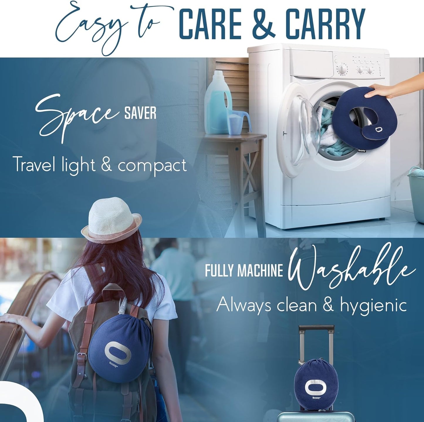 BCOZZY Travel Neck Pillow for Airplane – Patented Double Support for Head, Neck, and Chin. Best for Long Flights, Plane Sleeping & Car Rides. Adjustable Size. Fully Washable. Carry Bag. X-Large, Black