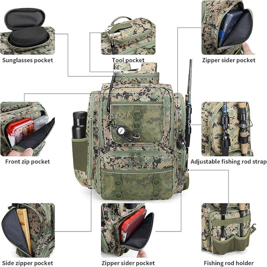 WANOON Fishing Backpack,Fishing Bag with Rod Holders. Large Ttackle Backpack Strong Materials,42L