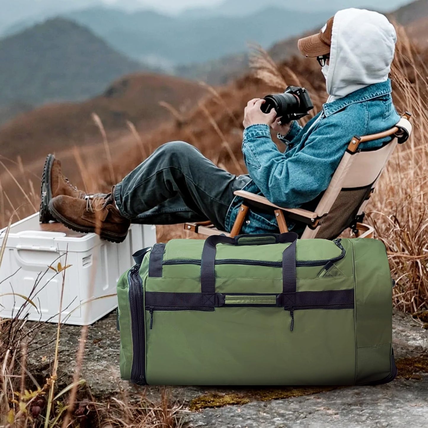 110L/120L Rolling Duffel Bag with Wheels - 28" No-Sag Design for Heavy Loads, Waterproof Travel Duffel w/Shoulder Straps and Dividers, Foldable Lightweight Design for Camping/Cargo/Air Travel - Roamly