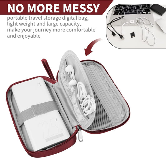 Travel Cable Organizer Bag Pouch Electronic Accessories Carry Case Portable Waterproof All-in-One Storage Bag for Cable,Charger, Phone, Hard Drive,SD Card-Wind Red