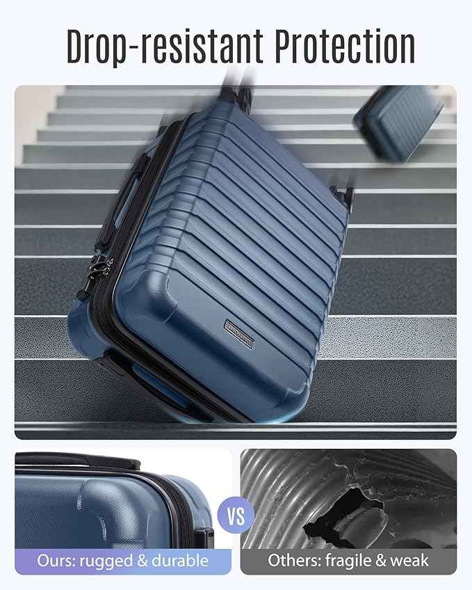 LIGHT FLIGHT Luggage Sets, Carry On Luggage 22x14x9 Airline Approved, Carry On Travel Bag Suitcases with Wheels, Expandable Hardside Lightweight Rolling with TSA Lock 2-Piece Set (DB/20),Royal Blue