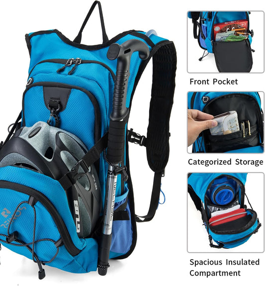 Hydration Backpack Pack with 2L Water Bladder 18L Hiking Backpack Women Men Lightweight Hydropack Insulated Daypack for Biking, Running, Festival - Roamly