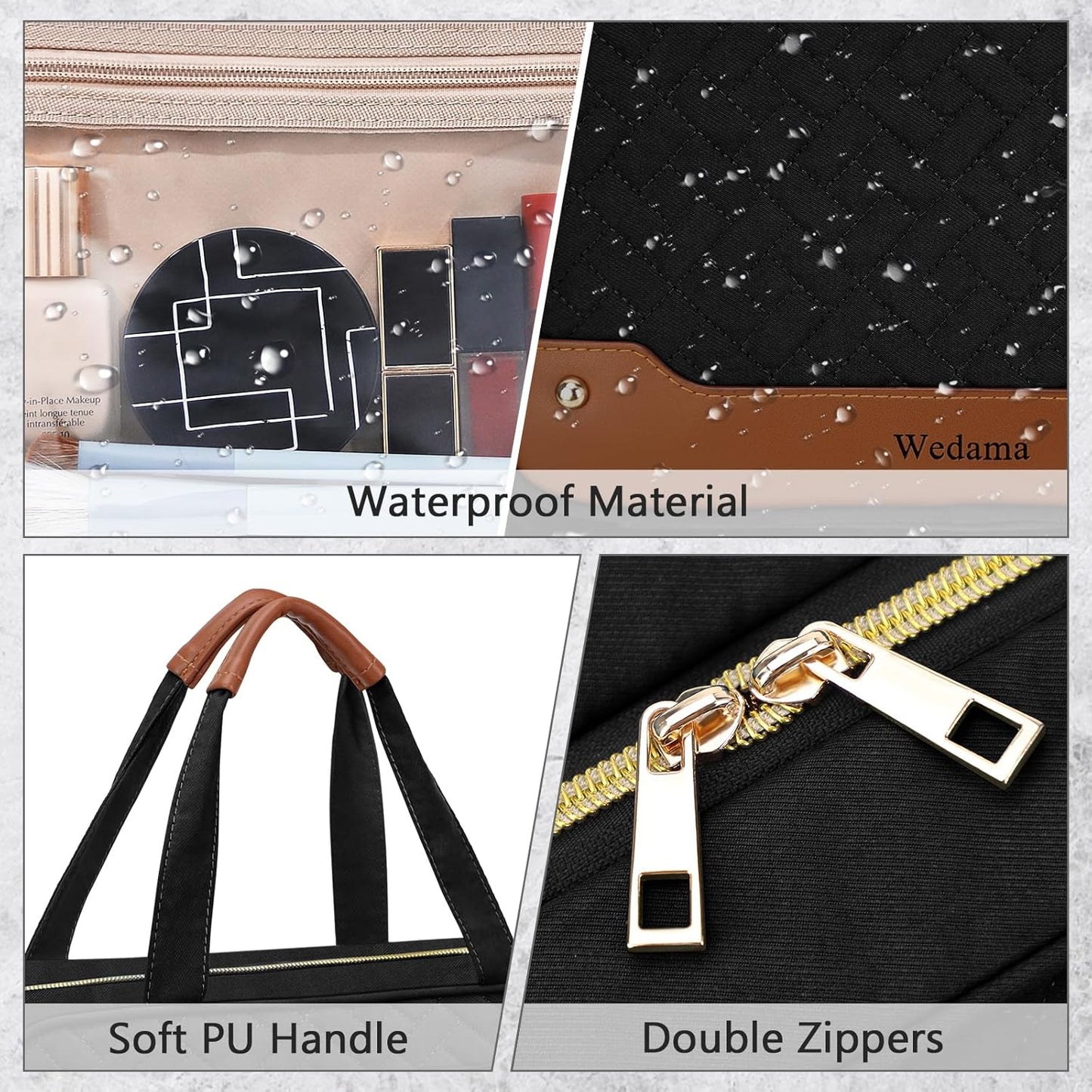 Wedama Toiletry Bag for Women, Hanging Travel Toiletry Bag with Jewelry Organizer Compartment Large Makeup Bag, PVC Waterproof Cosmetic Travel Bag for Travel Business Trips Camping Bathroom, Black - Roamly
