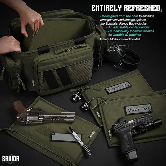 Savior Equipment Specialist Series Tactical Triple Pistol Shooting Range Hunting Duffle Bag Gun Carrying Case, Rigid Compartment Frame, Lockable Zippers