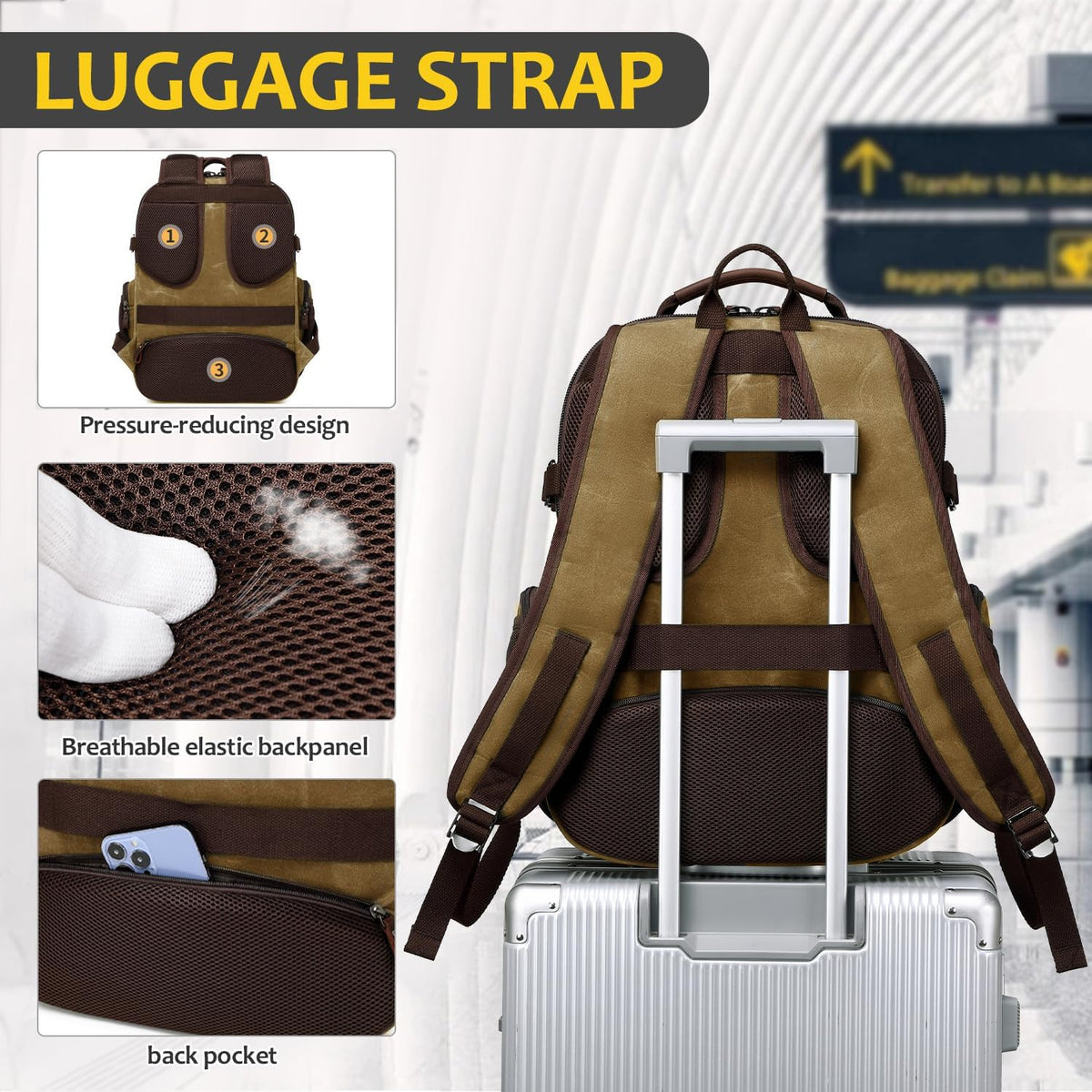 Travel Laptop Backpack 17.3 inch XL Computer Backpack for Men Waxed Canvas College Daypack Business Backpack Brown - Roamly