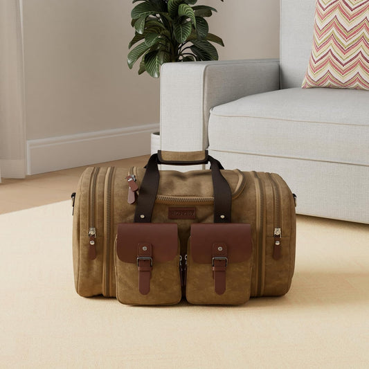 Wildroad Waxed Canvas Duffle Bag - 60L Waterproof Weekender Overnight Travel Bag - Roamly