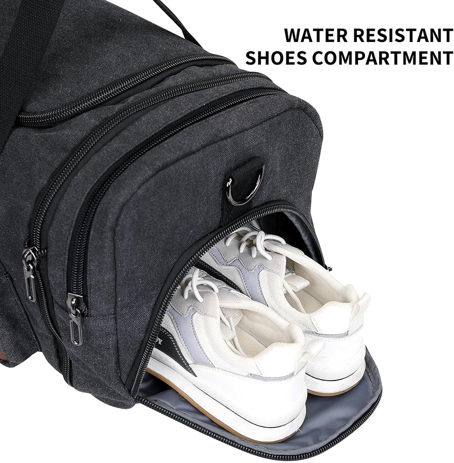 WITZMAN Mens Duffle Bags for Traveling Canvas Weekender Travel Bag Expandable Overnight Bag Carry on Bag(A8007 Black) - Roamly