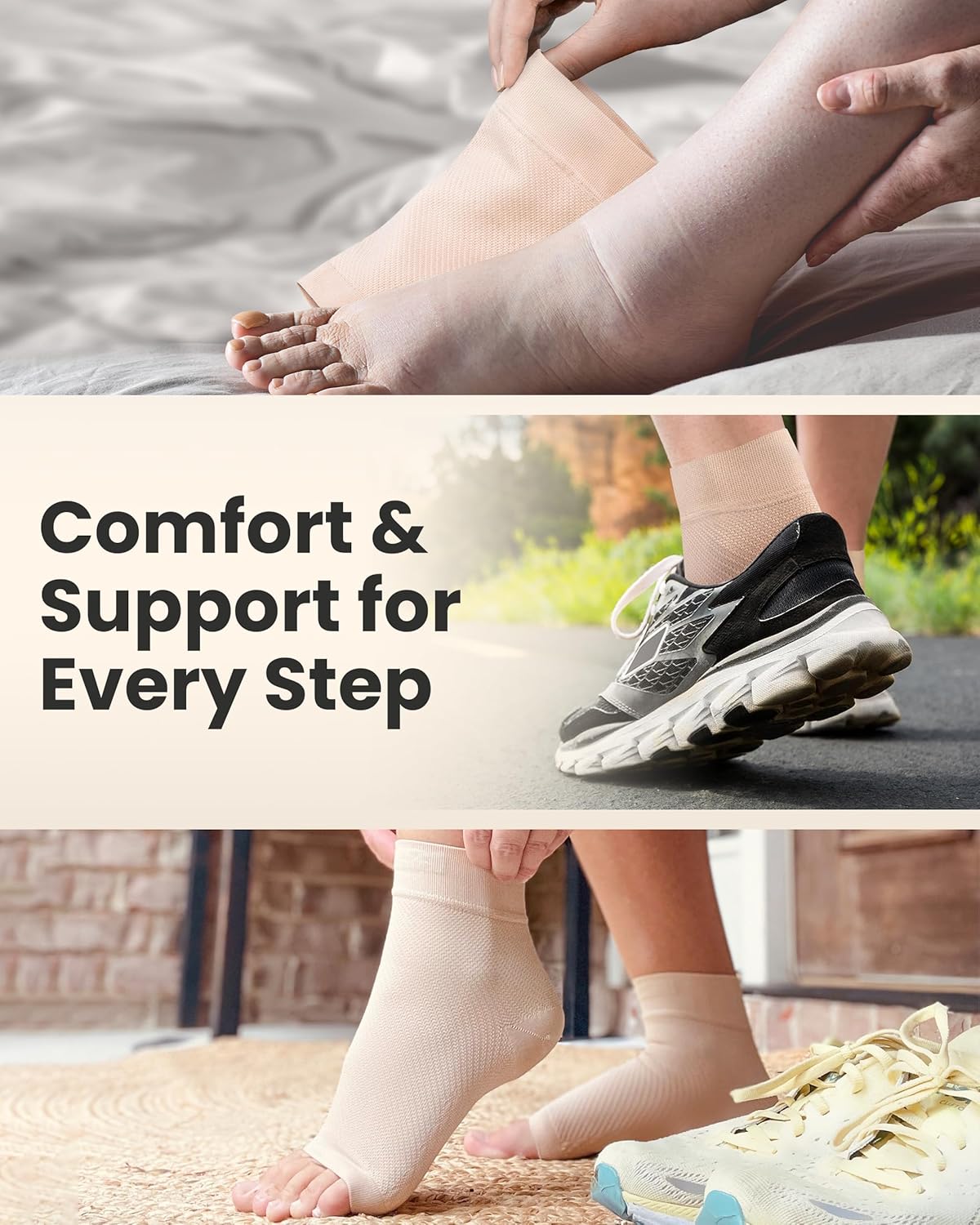 KEMFORD Ankle Compression Sleeve - Plantar Fasciitis Braces - Open Toe Compression Socks for Swelling, Sprain, Neuropathy, Foot Arch Support for Men and Women - 20-30mmhg, S, Black