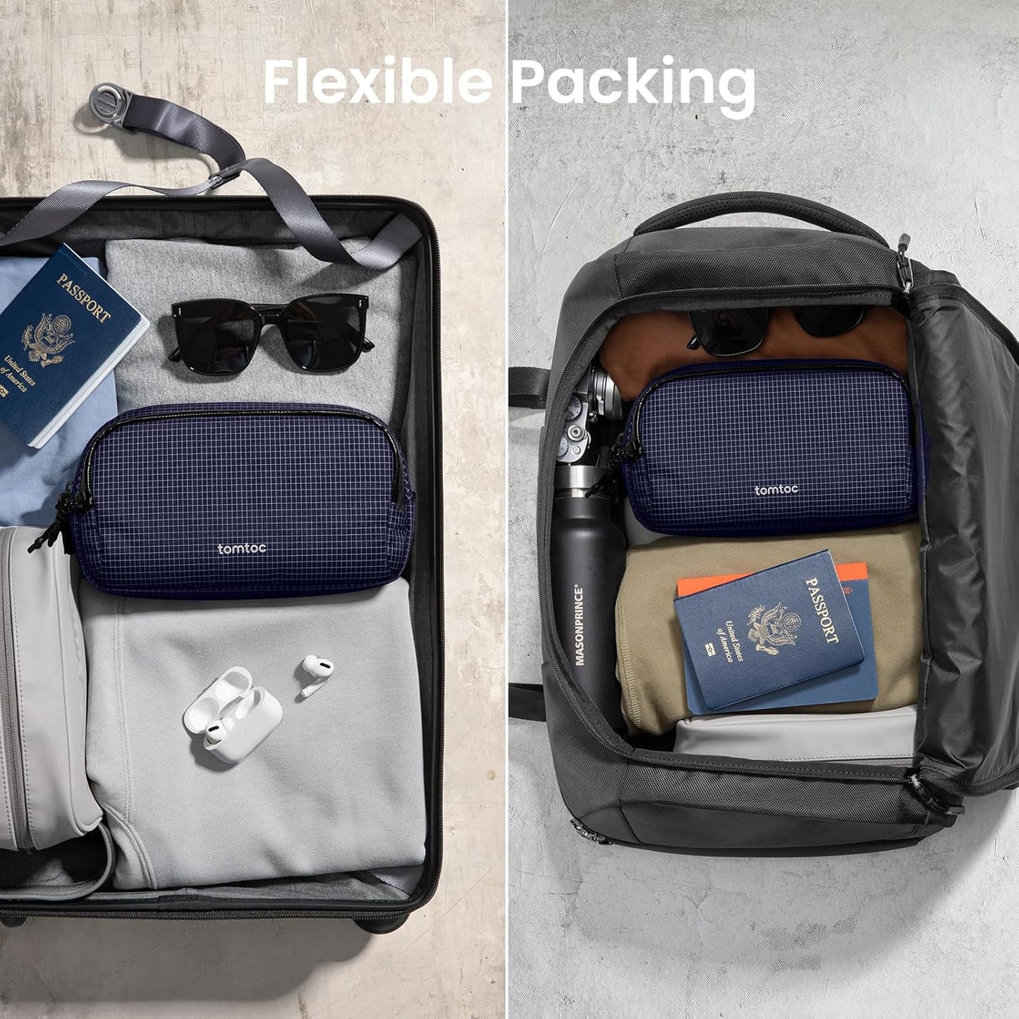 tomtoc Electronic Organizer Travel Case Performance, Water Resistant Dual Compartment Cable Organization Storage Bag for Charger, Cord, Phone, Hard Drive, Power Bank, Accessories Travel Essentials - Roamly