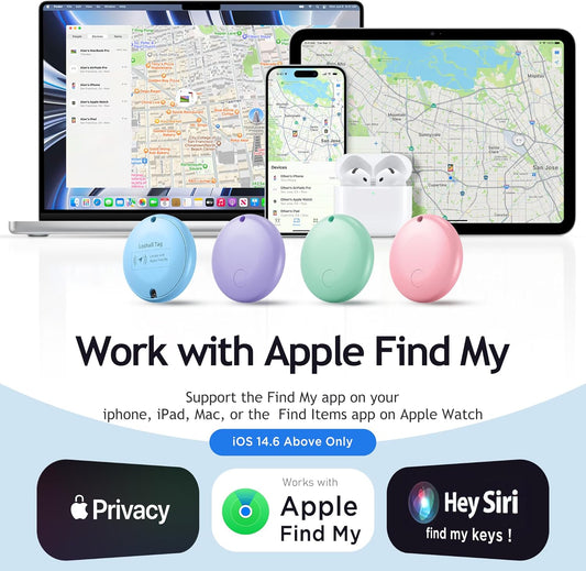 Air Tracker Tags-4 Pack Tracker Tag Work with Apple Find My (iOS 14.6 Above Only) Smart Tag Item Finders for Key, Luggage, Backpack,etc. (Red, Blue, Purpule, Glue, 4 Pack)